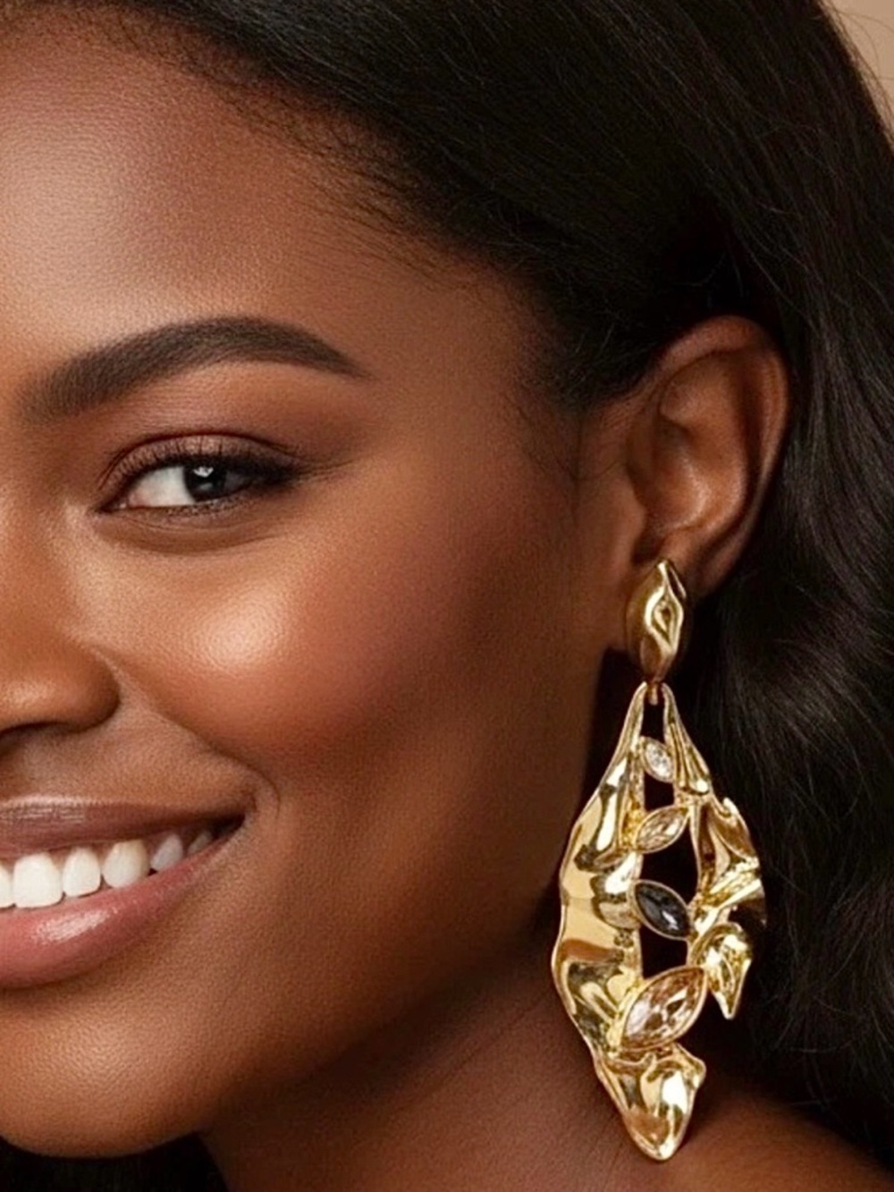 ALEXIS BITTAR MSRP $315 Crumpled Metal Navette Drop Earrings w/Swarovski Crystal